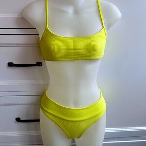 Frankie’s Boots Ribbed Bralette Bikini Set Small Yellow